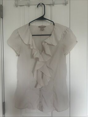 Banana Republic Ivory Ruffle Front Blouse